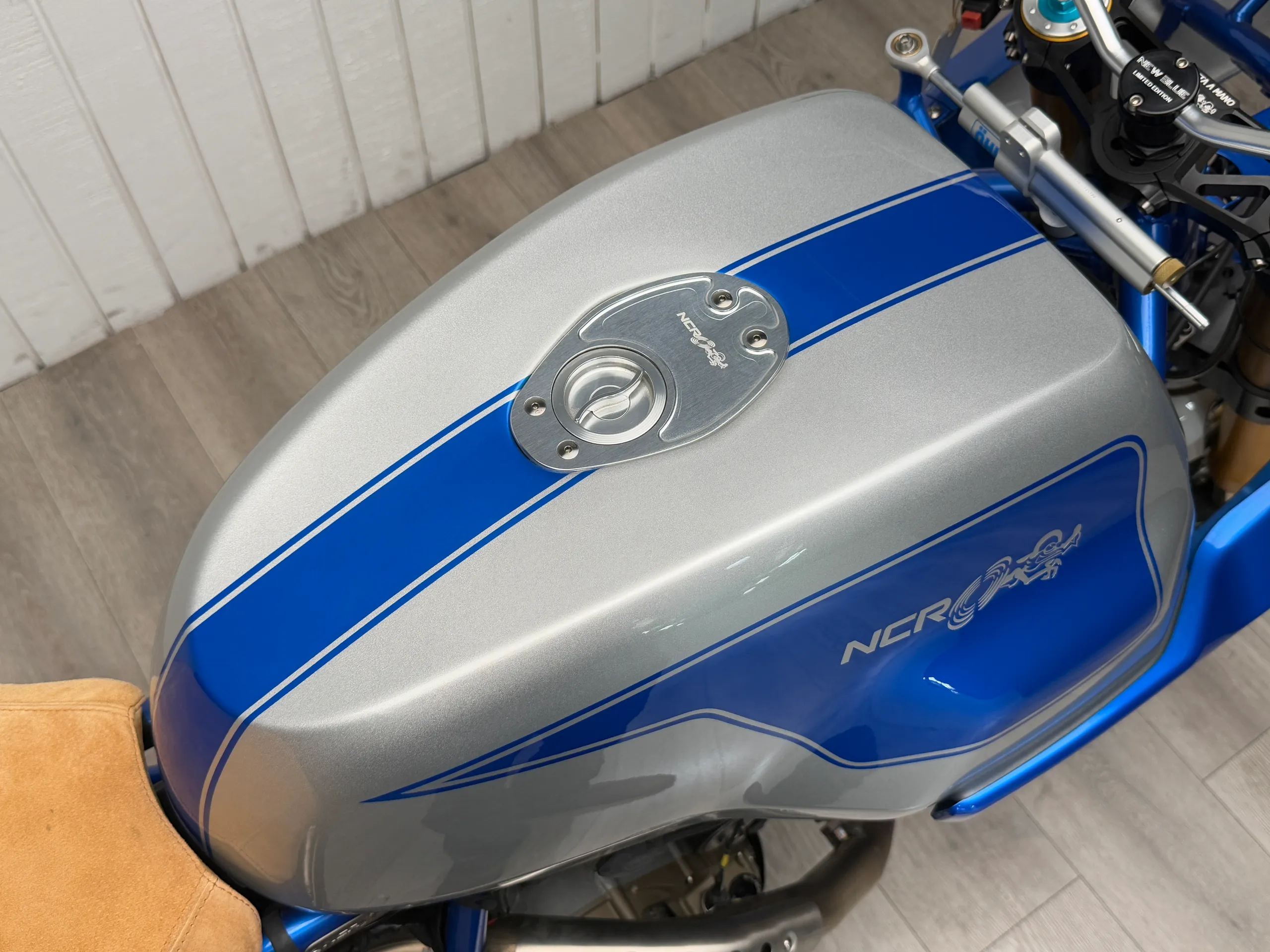 Blue and silver tank with NCR mark