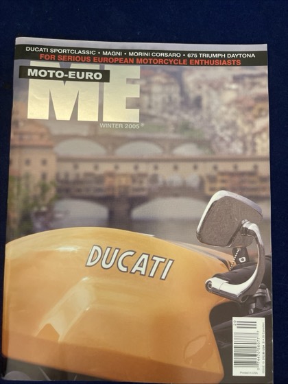 The Moto-Euro cover of Winter 2005, a Ducati SportClassic over a Florence backdrop