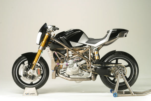 The Macchia Nera prototype in black, three quarters from the front